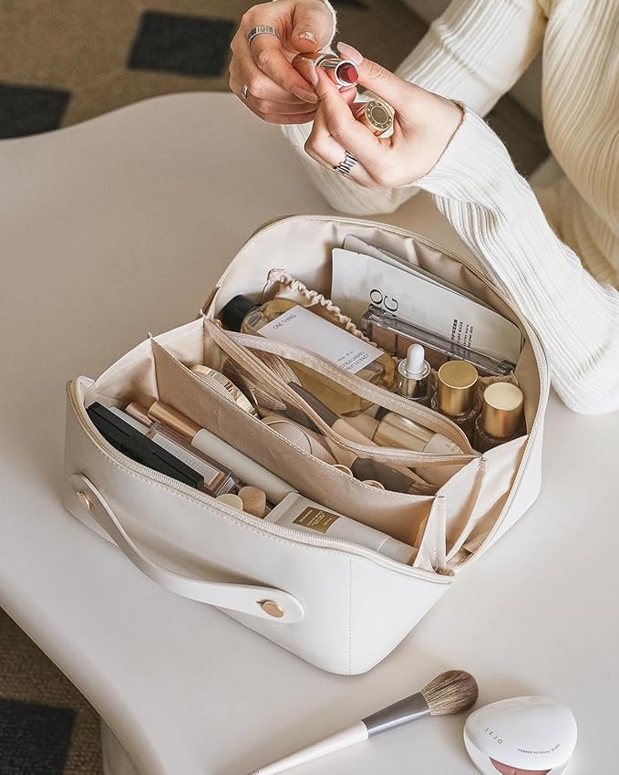 EACHY Travel Makeup Bag,Large Capacity Cosmetic Bags for Women,Waterproof Portable Pouch Open Flat Toiletry Bag Pattern Makeup Bag