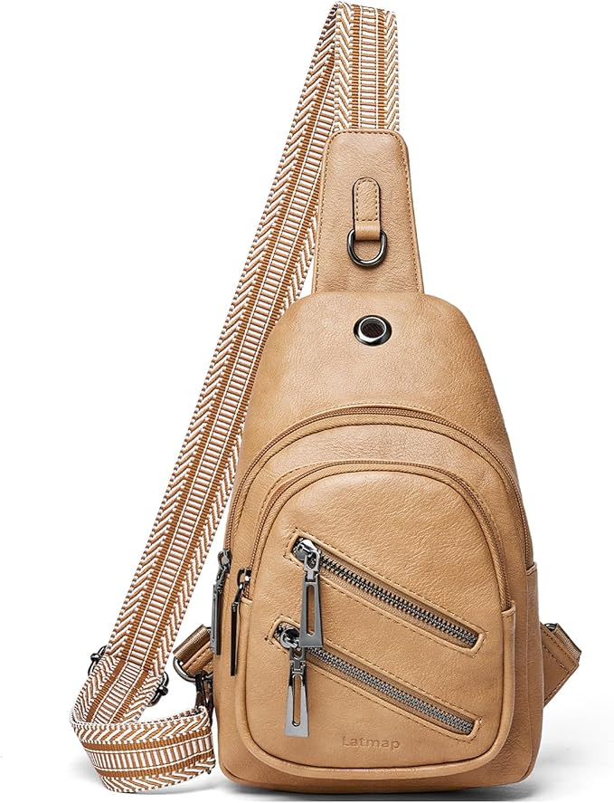 7L Sling Bag For Women Faux Leather Anti Theft Small Casual Daypack Backpack Fanny Pack Crossbody Chest Bags Purse Waterproof Tan