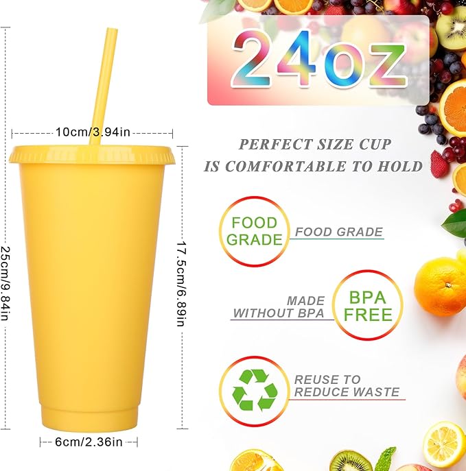 Honeydak 100 Pack Tumbler with Straw and Lid Bulk Glitter Plastic Cups Water Bottle Iced Coffee Travel Mug Reusable Party Favor Cups for Birthdays travel 24-27 oz (Mixed Color)