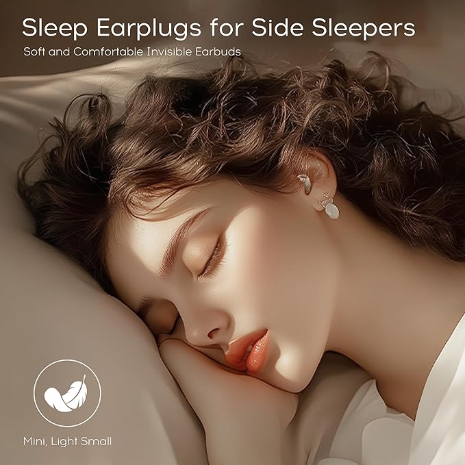 sunvito Sleep Earbuds for Side Sleepers, Mini Invisible Wireless Bluetooth 5.4 Micro Sleep Headphones, Hidden Earbuds with LED Screen for Small Ears Sleeping, Exercise, Working, Hiking (Beige)