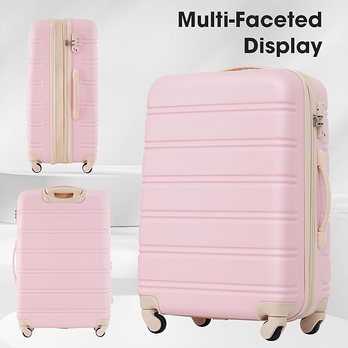 Merax Luggage Sets of 3 Piece Carry on Suitcase Airline Approved,Hard Case Expandable Spinner Wheels(White Pink)