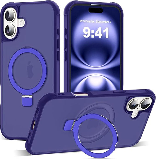 Compatible with iPhone 16 Plus Case with Invisible Magnetic O-Ring Stand Military-Grade Translucent Case for iPhone 16 Plus 6.7" [Compatible with Mag-Safe][Great Grip Feeling], Navy