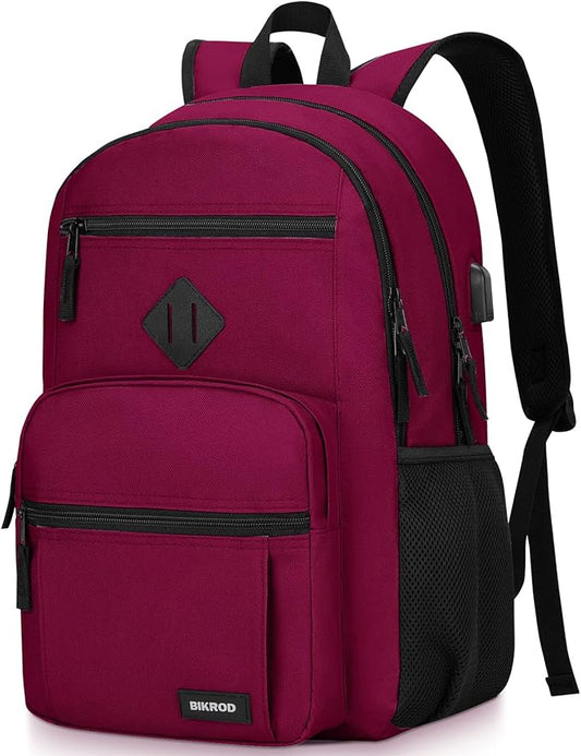 BIKROD Backpack for Girls Women, School Backpack for Teen Boys, Lightweight Casual High School Bookbag, Daily-use Travel Laptop Backpack with USB Charging Port Fits 15.6 Inch Notebook
