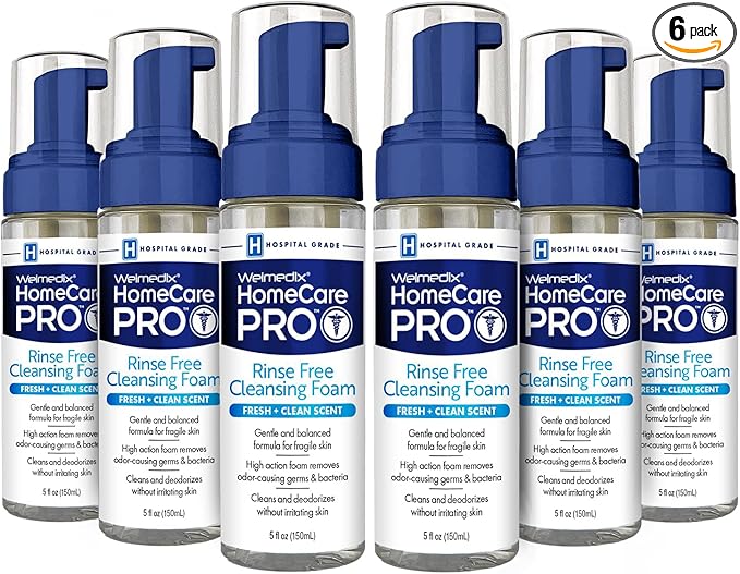 Rinse Free Cleansing Foam, 3 in 1 Body Wash, Shampoo and Personal Cleanser for Elderly, Incontinence and Infant Care, Hospital Grade, Sulfate Free, Paraben Free (Pack of 6)