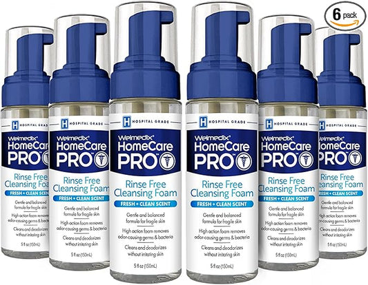 Rinse Free Cleansing Foam, 3 in 1 Body Wash, Shampoo and Personal Cleanser for Elderly, Incontinence and Infant Care, Hospital Grade, Sulfate Free, Paraben Free (Pack of 6)