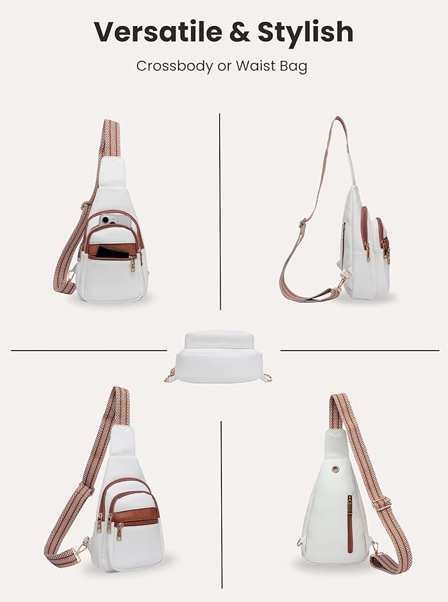 Sling Bag for Women Vegan Leather Fanny Pack Small Crossbody Purse Anti Theft Chest Bag for Travel Beige & Brown