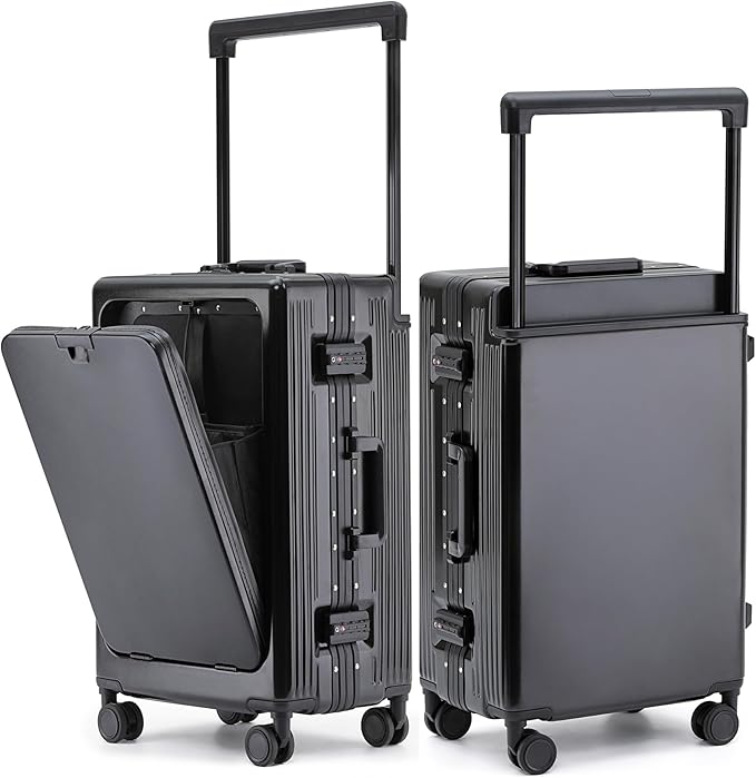 feilario 20" Aluminium Frame Hardside PC Carry on Luggage - Wide Handle Double Spinner Wheels Suitcase with TSA lock