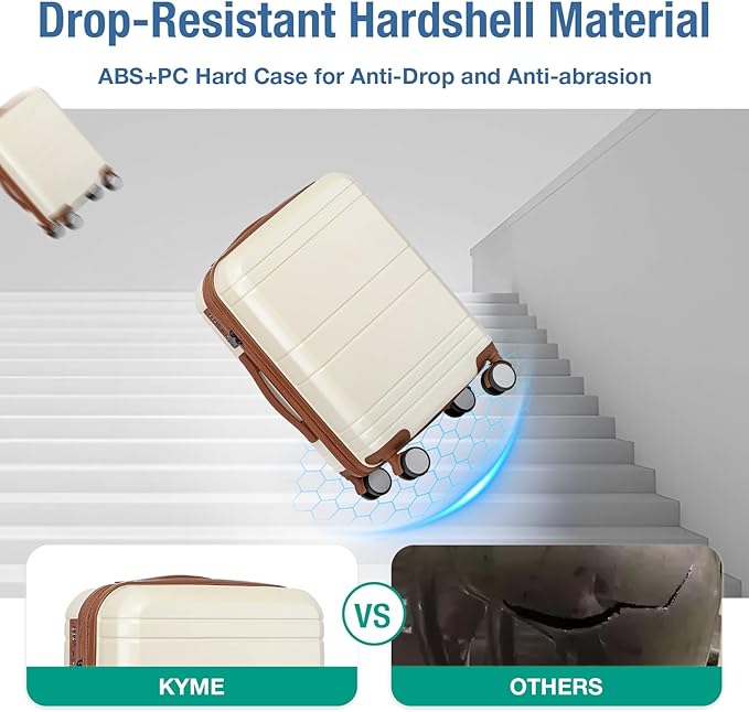 KYME Carry On Luggage 22x14x9 Airline Approved with TSA Lock Hard Shell Carry On Suitcase Lightweight Suitcases with Wheels Small Luggage for Men Women,Carry-On 20 Inch,Beige