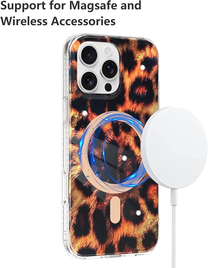 SAKUULO Magnetic for iPhone 14 Pro Max Case Gold Leopard Print Pattern [Compatible with MagSafe] Wireless Charge Strengthen Protection Cover, Gold Leopard (6.7")