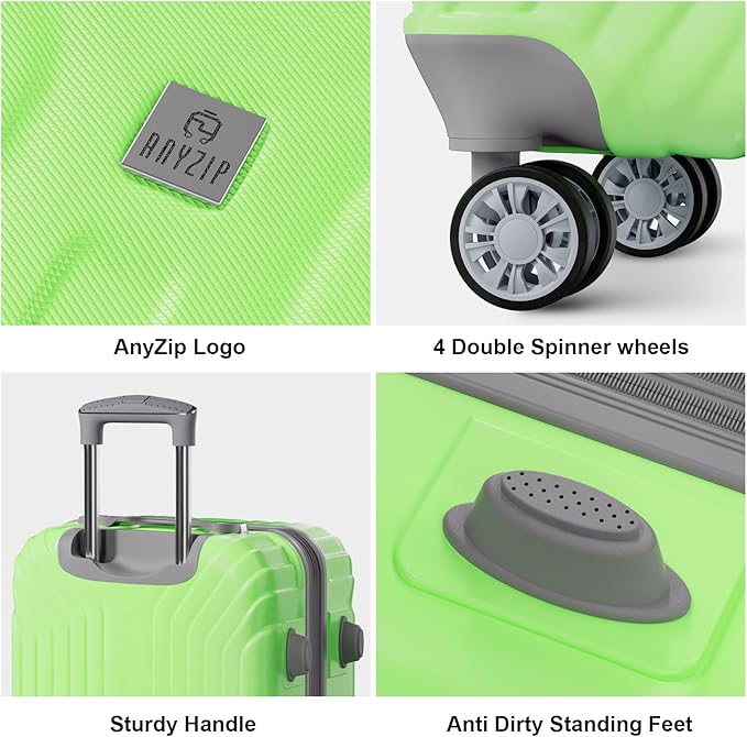 AnyZip Expandable Luggage, 24 Inch Hard Shell Checked Suitcase, Rolling Lightweight Travel Suitcases with Wheels TSA Lock (LightGreen)