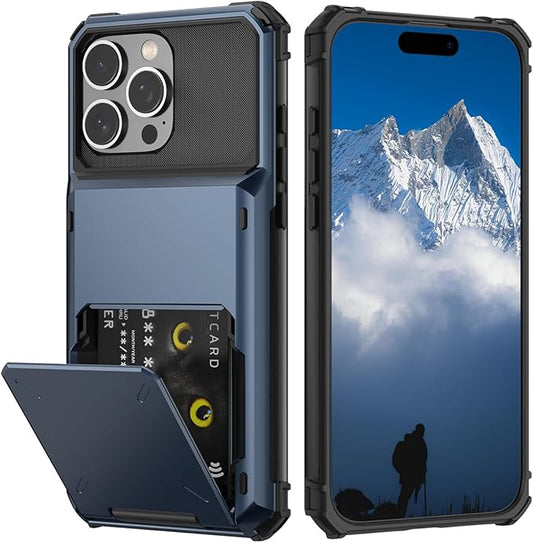 Nvollnoe Compatible with iPhone 16 Pro Max Case with Card Holder[Store 5 Cards] Heavy Duty Dual Layer Shockproof Wallet Case with Hidden Card Slot Large Storage Cover for Men&Women 6.9 inch(Blue)