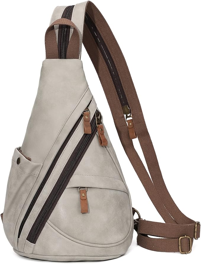 KL928 PU Leather Sling Bag - Small Crossbody Backpack Shoulder Casual Daypack Rucksack for Men Women
