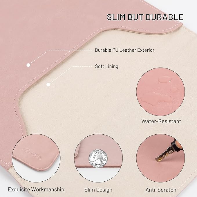 Allinside 15-16 inch Laptop Sleeve Case Compatible with MacBook Air 15 2023-2025/MacBook Pro 16 2021-2024, Waterproof PU Leather Laptop Sleeve Bag Protective Vertical Case Cover, Pink