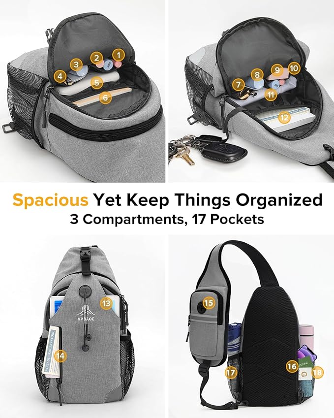 Sling Bag for Women, Crossbody Bag for Men, Cross Body Hiking Backpack, Travel Daypack, Chest Pack with Chest Phone Holder