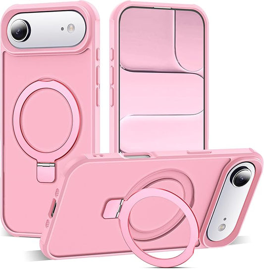 Compatible with iPhone 17 Air Case with Invisible Magnetic O-Ring Stand Military-Grade Translucent Phone Case for iPhone 17 Air 6.5" [Compatible with Mag-Safe][Great Grip Feeling], Pink