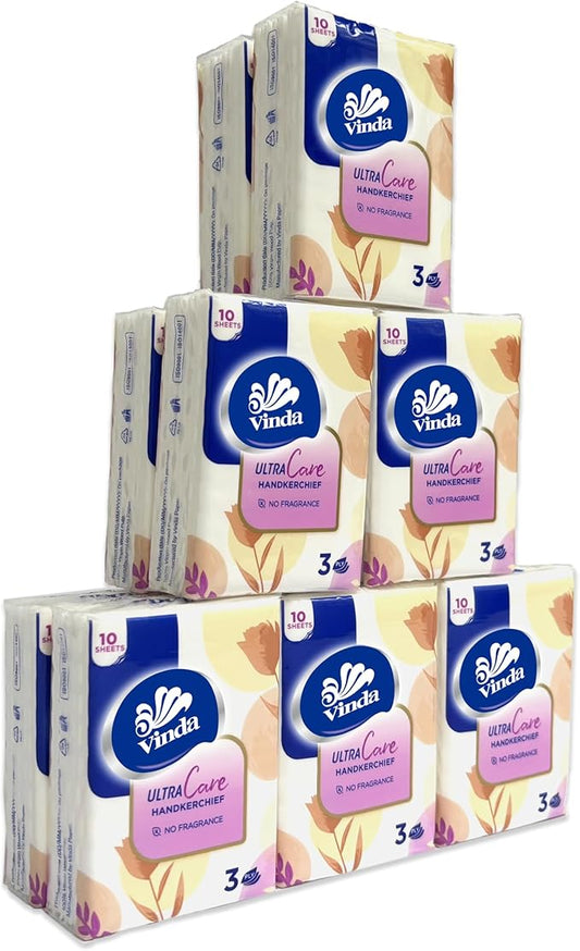 3-Ply Mini Ultra Care Pocket Tissues, Portable Series Facial Tissue, Travel Size for Use In All Occasions (12 Packs of 10 Tissues)