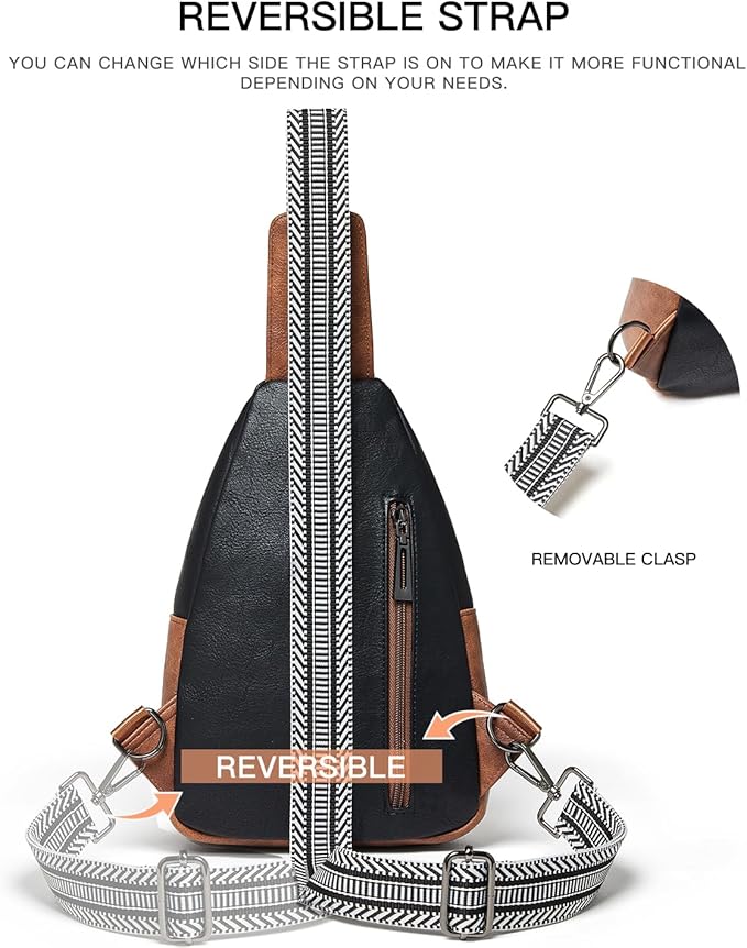 7L Sling Bag For Women Faux Leather Anti Theft Small Casual Daypack Backpack Fanny Pack Crossbody Chest Bags Purse Waterproof