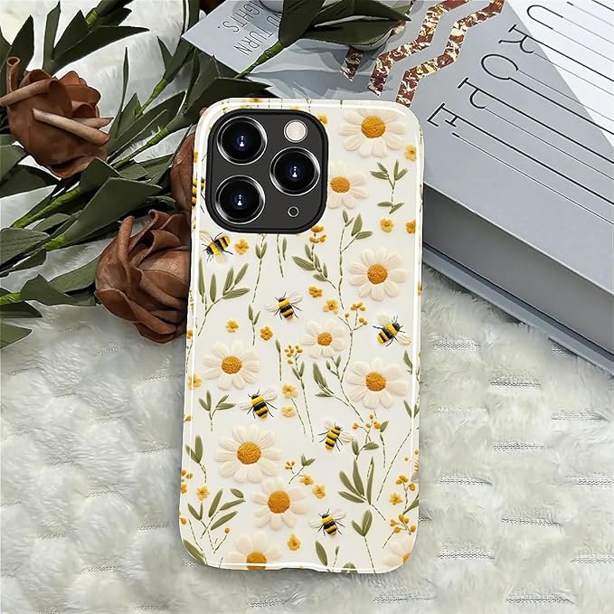 Case for iPhone 11 Pro Max Case,Bees Sunflowers Design - Hybrid Dual Protection Silicone + Hard PC Shockproof Full Body Cover Slim Anti-Scratch Protective Case for Men Women