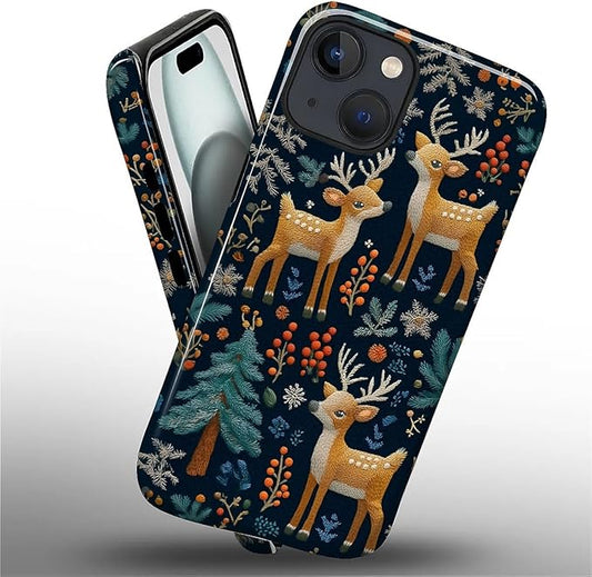 Case for iPhone 15 Plus Case,Cute Christmas Reindeer Design - Hybrid Dual Protection Silicone + Hard PC Shockproof Full Body Cover Slim Anti-Scratch Protective Case for Men Women