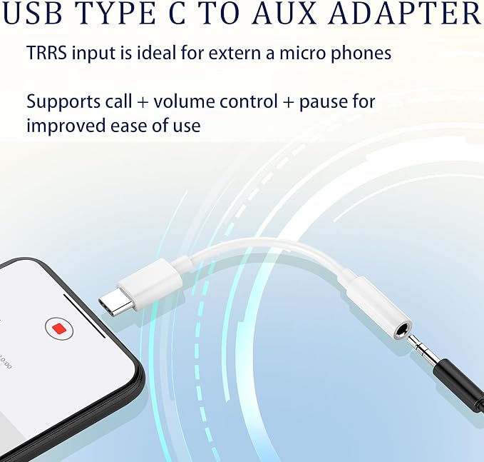USB-C to 3.5 mm Headphone Jack Adapter,USB C to Aux Audio Dongle Cable Cord Compatible with iPhone 15 16 Series, iPad Pro, Galaxy S23/S22 Ultra Headphone Adapter (White, 20 Pack)