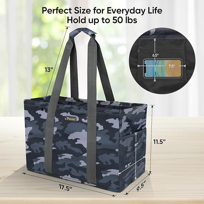 BALEINE Soft 9 Gallon Extra Large Utility Tote, Foldable Reusable Storage Bag (Grey Camouflage)