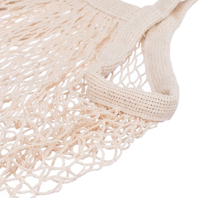 Ahyuan Ecology Reusable Cotton Mesh Grocery Bags Cotton String Bag Net Shopping Mesh Bags Pack of 3 (Beige)