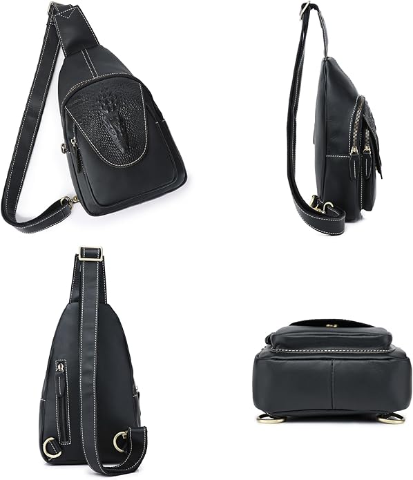 Genuine Leather Sling Bag for Men Women Backpack Chest Shoulder Satchel Crossbody Bags Casual Outdoor Daypack