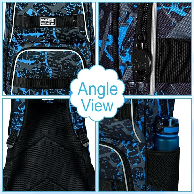 3Pcs Backpack for Girls Boys, 17 Inch School Bookbag with Lunch Box, Durable Laptop Backpacks Set for Teens College