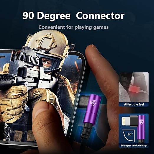 10ft iPhone Charger Cable,3Pack 90 Degree Lightning Cable, [Apple MFi Certified] Long Fast Charging Cord Compatible for iPhone 14/13/12/11/Pro/Max/Mini/X/Plus/8/7/6/Plus/ - Purple