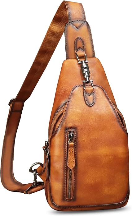 Genuine Leather Sling Bag for Women and Men Vintage Handmade Leather Sling Backpack Fashion Crossbody Bag Chest Purse