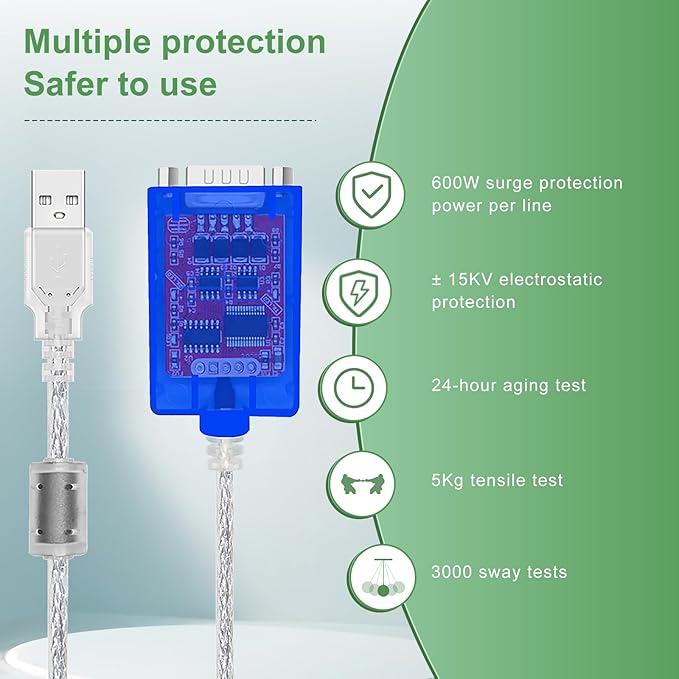 USB to RS422 RS485 Serial Port Converter Adapter Cable with FTDI Chip Support Windows 10, 8, 7, XP and Mac with ESD Protection (3ft/1meter)