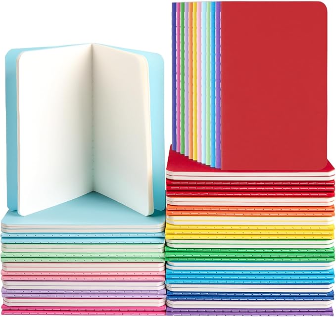 Oucaru 64PCS Mini Notebooks Bulk, 3.5" x 5.5", 12 Rainbow Color, 60 Pages Blank Paper Small Pocket Notebook Set, Mini Journal Memo Notepads for Kids, Students, Traveler, School Office Supplies