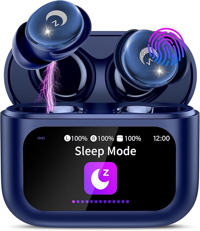 Sleep Earbuds Bluetooth 5.4 in Ear Smart Touch Screen Ear Buds, 48H Playtime Mini Sleep Headphones Small Design for Side Sleepers, Crystal-Clear Calls, 5 EQ Modes, IPX7 Waterproof Earphones Blue