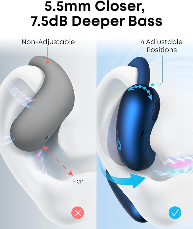 soundcore AeroFit 2 by Anker, Open-Ear Headphones, Translation Earbuds Real Time, 4 Adjustable Positions for Every Ear Size, 2x Richer Bass, Hi-Res, 42H Playtime, IP55,AI Clear Calls,Wireless Charging