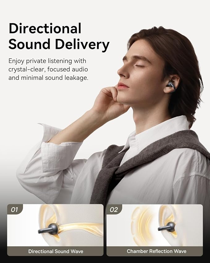 Baseus Bowie MC1 Pro Open Ear Clip-On Headphones, Hi-Res LDAC & HiFi4 Acoustic Sound, 5g Ultra-Lightweight Comfort, SuperBass 2.0, DNN 4-Mic AI Clear Calls, IP67 Waterproof, Bluetooth 6.0