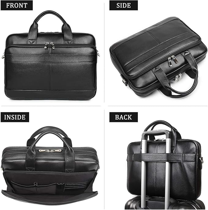 Augus Leather Messenger Bag for Men Vintage Travel Backpack 17 inch laptop Briefcase Shoulder Bags