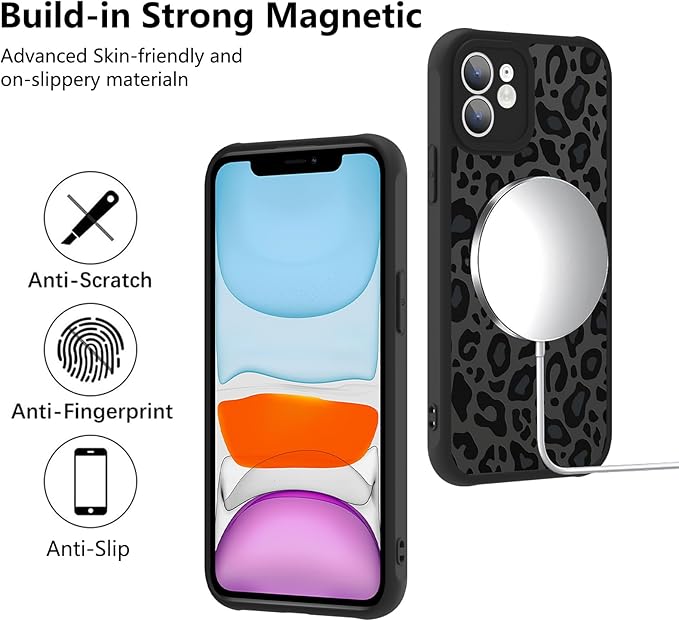 KANGHAR Case for iPhone 11 Phone Case [Compatible with Magsafe] Leopard Printed Pattern Cute Cheetah Protective Magnetic Case for Girls Women Men 6.1"