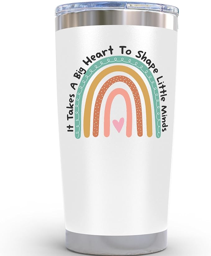 KLUBI Teacher Appreciation Gifts for Women - It Takes a Big Heart to Shape Little Minds Teacher Tumbler With Straw 20 Ounce Thank You Gifts for Women Nanny Gift Travel Mug Preschool Teacher Gift