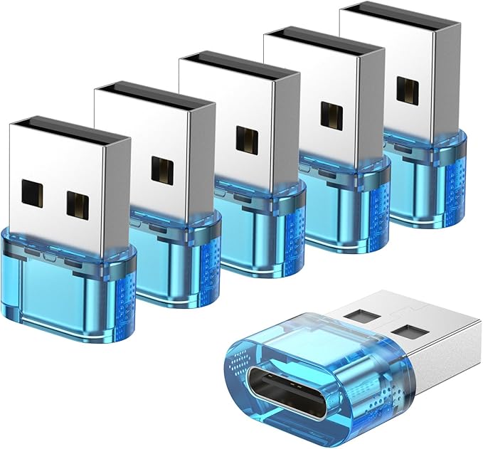 USB-C Adapter 6 Pack, Super Fast Charging/OTG Function, Compatible with iPhone 15 Plus Pro Max/iPad Pro Air 4 Mini 6 and Other Devices (Blue)