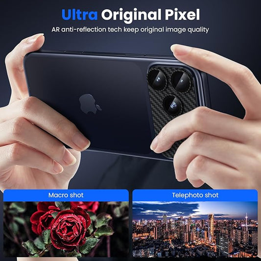 WSKEN for iPhone 17 Pro Camera Lens Protector, [Military Grade Shatterproof] [Strong Adhesion] Metal Aluminum Alloy Tempered Glass Camera Screen Protector, Carbon Fiber Texture