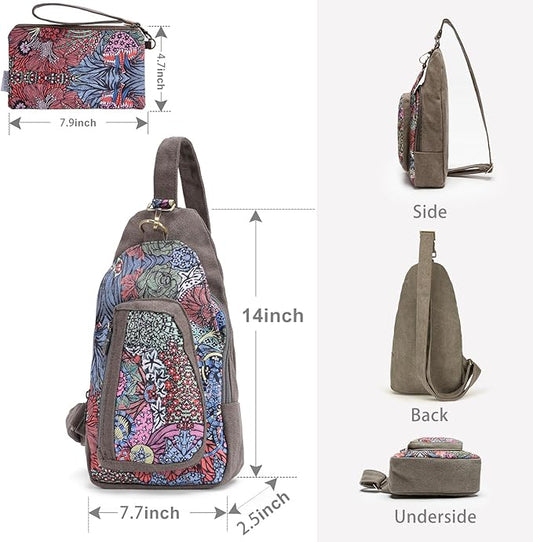 Black Butterfly Canvas Chest Bag, Small Chest Pack, Crossbody Bag for Travel, Inclined Shoulder Bag