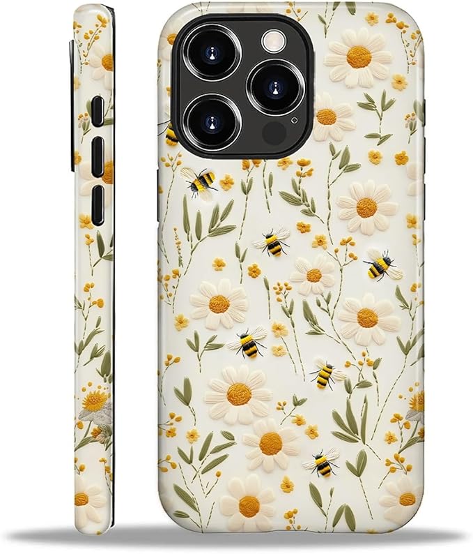 Case for iPhone 16 Pro Max Case,Bees Sunflowers Design - Hybrid Dual Protection Silicone + Hard PC Shockproof Full Body Cover Slim Anti-Scratch Protective Case for Men Women