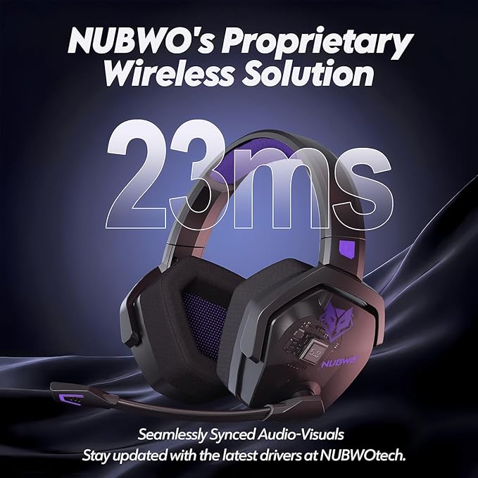NUBWO Wireless Gaming Headset with Mic for Ps5 Ps4 PC, Zero Interference, 100-Hour Battery All-Day Play, 23ms Sync for Fortnite & Call of Duty/FPS Gamers, Triple Mode All Devices Compatible - Purple