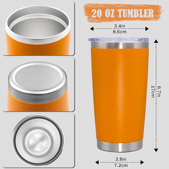 20 oz Tumbler Coffee Tavel Tumblers Bulk with Lid Stainless Steel Double Wall Vacuum Insulated Mug Powder Coated Cups fit Car Cupholder for Hot and Cold - Orange, 4Pack