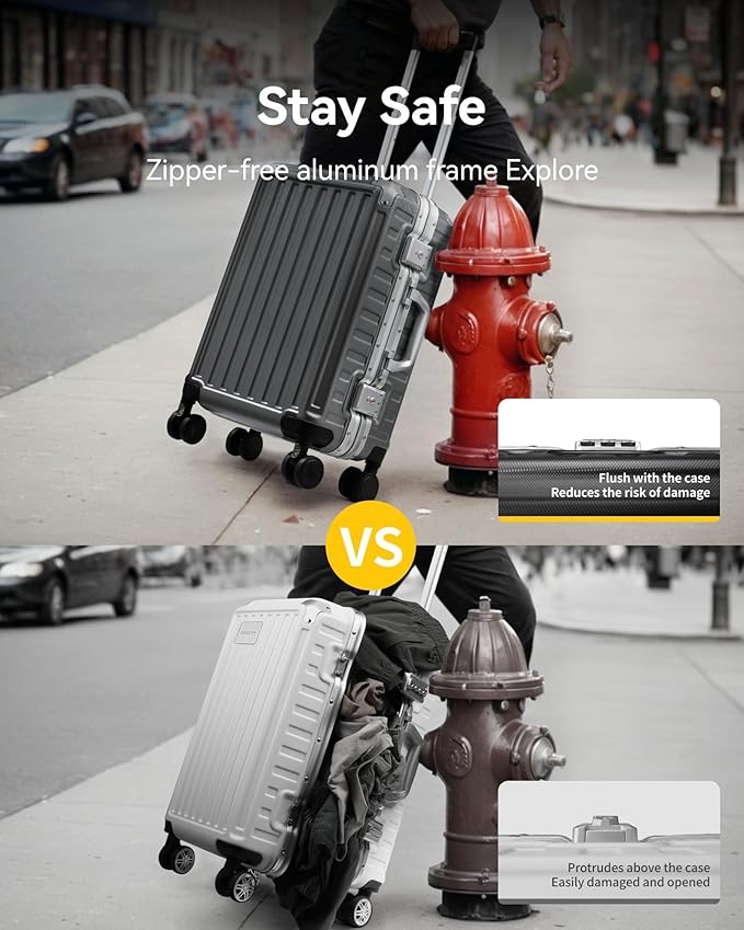 LUGGEX Checked Luggage with Spinner Wheels, 24 Inch Aluminum Frame Zipperless Polycarbonate Hard Shell Suitcase, Charcoal Metallic