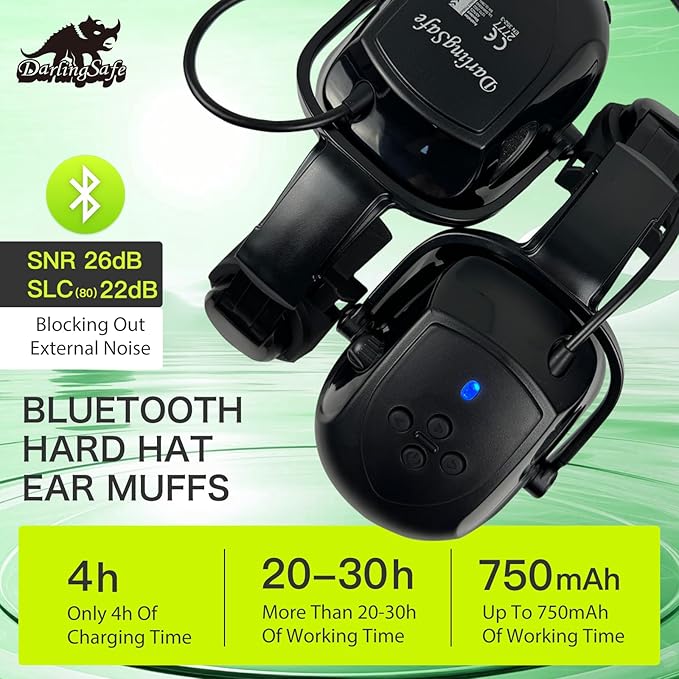 Hard Hats with Visor Bluetooth Ear Muffs Safety Helmet with Visors Mounted Safety Ear muff Hardhats Vented ANSI Z89.1 OSHA