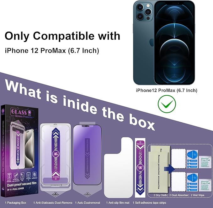 CHISHA 2-Pack Anti Blue Light Matte Screen Protector for iPhone 12 Pro Max 6.7-Inch, Auto Dust Removal, No Bubbles, High Definition Clear, Easy Installation