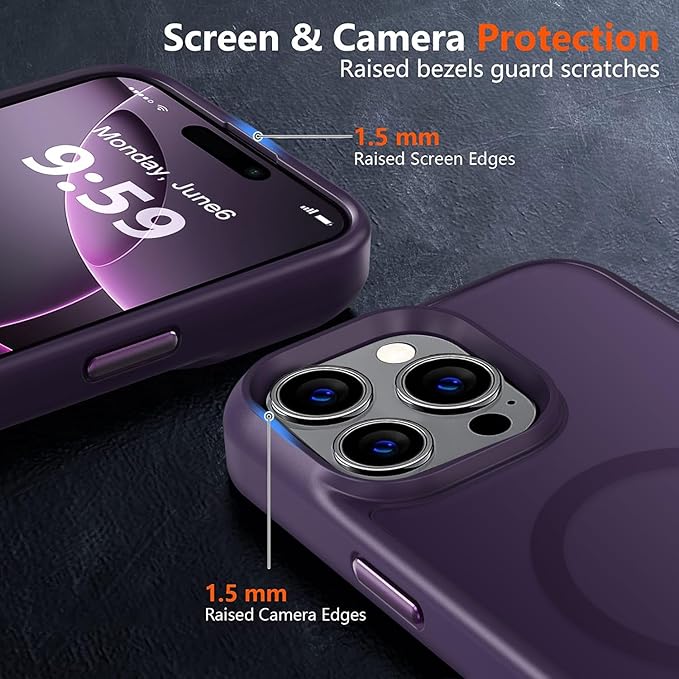 MOCCA Strong Magnetic for iPhone 16 Pro Phone Case, [Compatible with Magsafe][16FT Mil-Grade Drop Protection] Slim Thin Translucent Matte Protective Cover Case for iPhone 16 Pro Case, Deep Purple