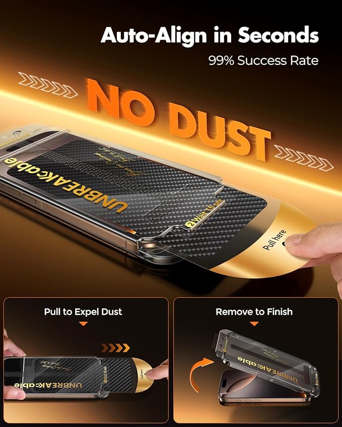 UNBREAKcable 2+2 Pack for iPhone 16 Pro Max Screen Protector & Lens Protector 【Military-Grade】【Easy Install】【Efficient Night Shot】9H+ Shatterproof Tempered Glass Film,Bubble-Free&Anti-Fingerprint ,Case Friendly-6.9 inch