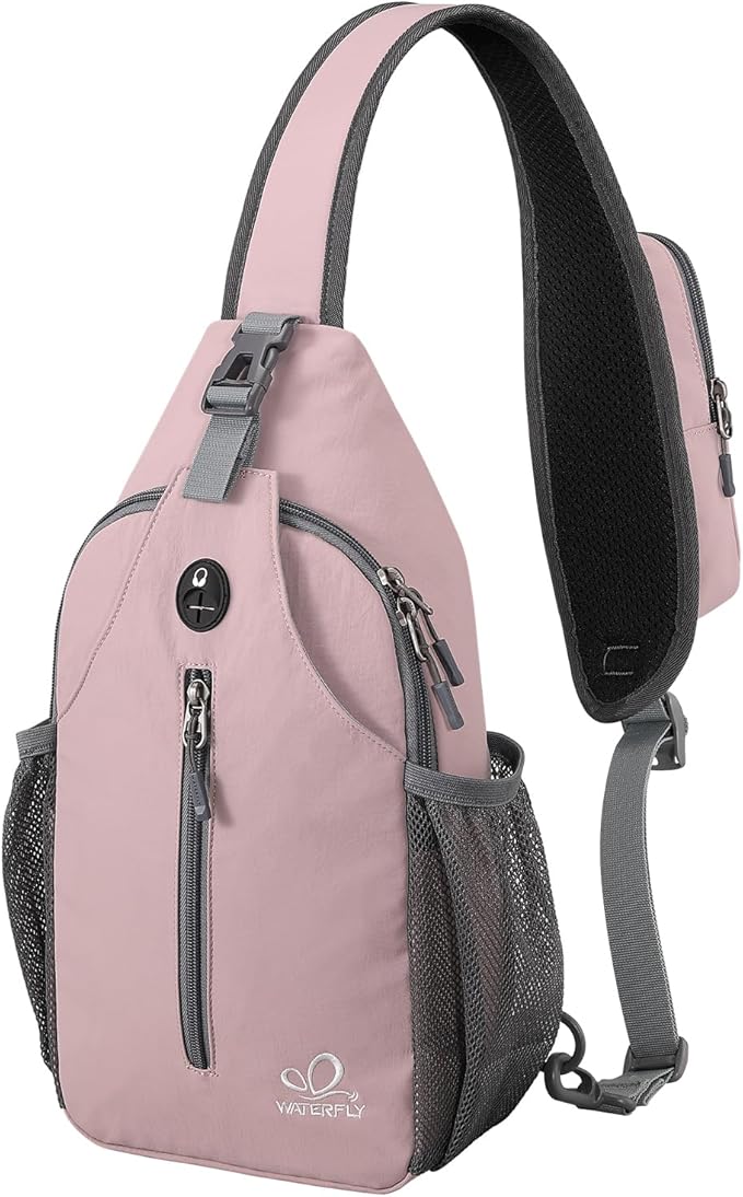 WATERFLY Crossbody Sling Backpack Sling Bag Travel Hiking Chest Bag Daypack (Pink)